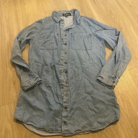 Lulus Womens Blue Long Sleeve Front Pocket Collared Denim Basic Jacket Size XS - Picture 1 of 8